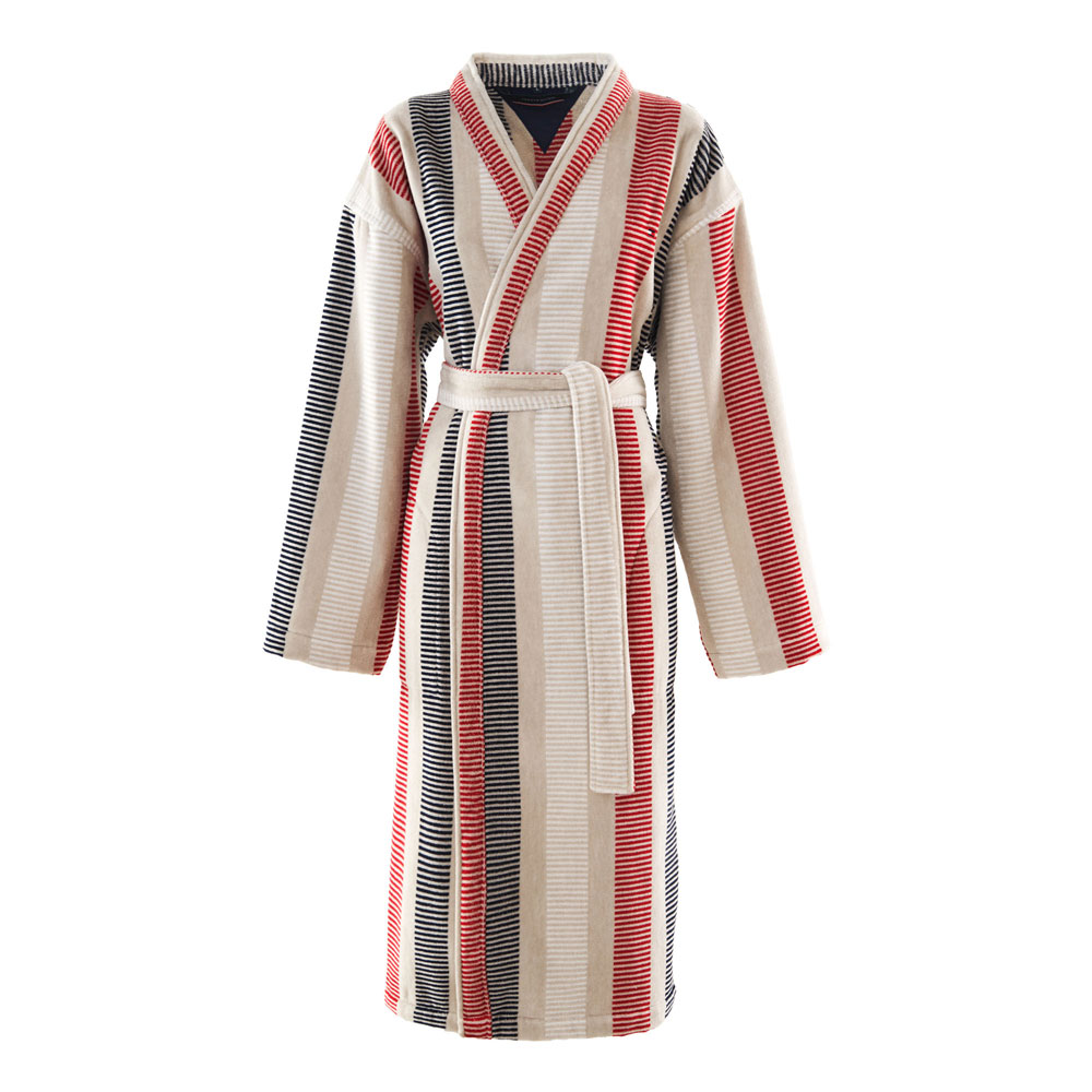 Peignoir capuche TH Bold Stripe Off White Tommy Hilfi­ger