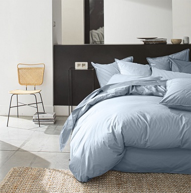 Housse de couette Percale lavée Bleu Lagon Baton rouge