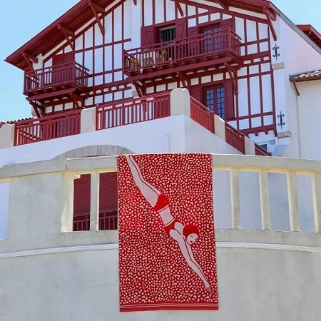 Drap de plage Baigneuse rouge cuit 100×180 cm Jean Vier