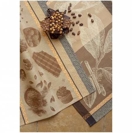 4 Torchons Choco­lats Fève Cacao 60×80 cm Le Jacquard Français