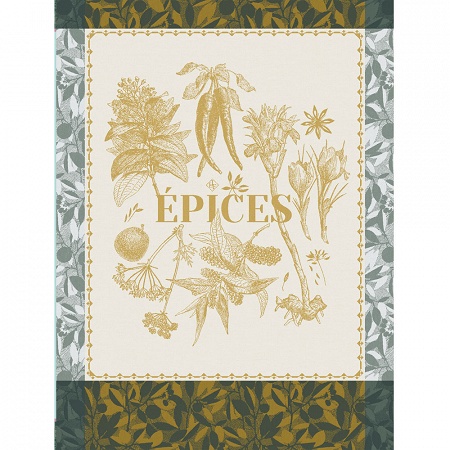 4 Torchons Epices & Aromates Curry 60×80 cm Le Jacquard Français