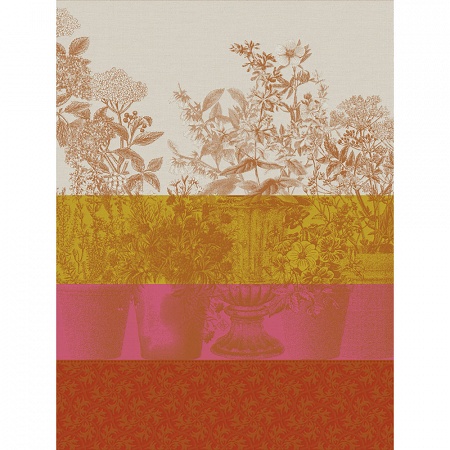 4 Torchons Florai­son Rayé Gerbera 60×80 cm Le Jacquard Français