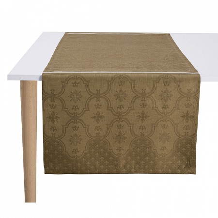 Chemin de table Armoi­ries Grège 50×150 cm Le Jacquard Français